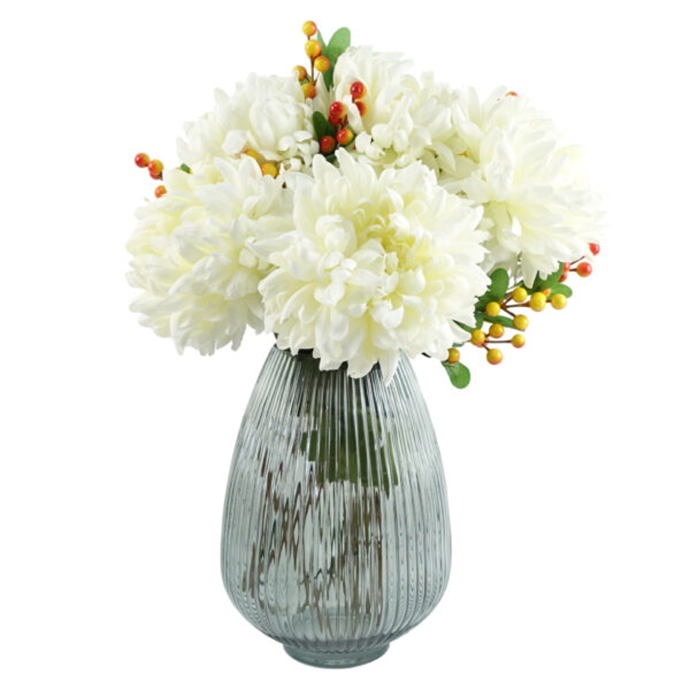 Grey Glass Vase Artificial Chrysanthemums