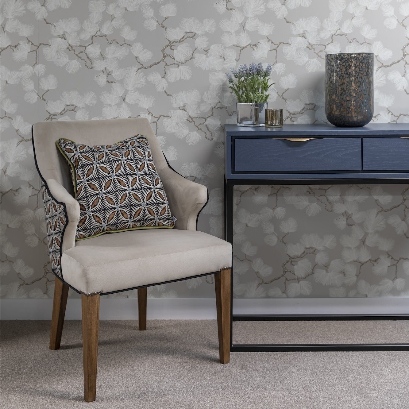Prague 2 Drawer Console Table in Midnight Blue
